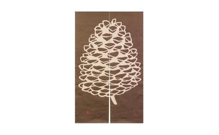 【工夫庵】柿渋染め手描きのれん「まつぼっくり」