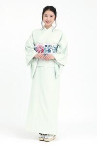 【たゆたふ】30秒で着られる色無地 袷 六花（ROCCA）（薄緑 Ｌサイズ）