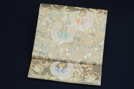 【服部織物】 手織こはく錦袋帯 鳳凰唐草文様（お仕立付）