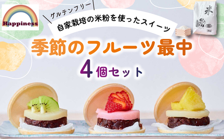 季節のフルーツ最中4個セット（グルテンフリー） / スイーツ もなか フルーツ 粒あん こしあん 米粉