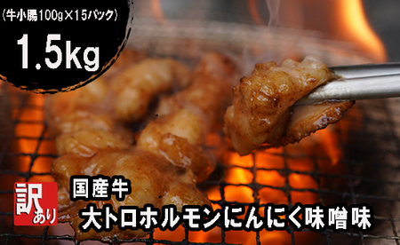 訳あり 国産牛 大トロホルモン にんにく味噌味 1.5kg （100g×15） ホルモン