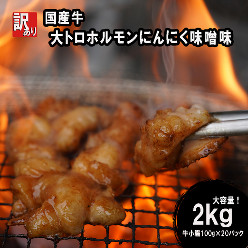 訳あり 国産牛 大トロホルモン にんにく味噌味 2kg （100g×20） ホルモン