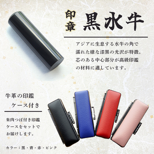 手彫り 印鑑 黒水牛 銀行印 小 12mm 1本 ケース付き ： 印章 判子 ハンコ 黒 上品 シンプル ビジネス 個人 印鑑１本 京都 舞鶴 榮明印房