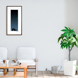 【絵画】 和紙アート 「群青の月夜」 額装サイズ 300mmx600mm 阿波紙 【 アート インテリア 現代版画 】