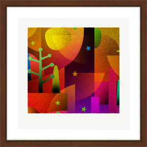 絵画】 ピエゾグラフ 「塔と夜」 額装サイズ 266mmx266mm 【 アート 