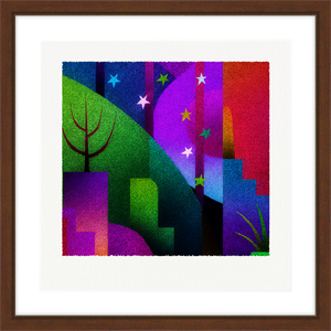 絵画】 ピエゾグラフ 「彩と山」 額装サイズ 266mmx266mm