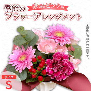季節のフラワーアレンジメント（S/赤・ピンク系） | 花 お花 生花 フラワー フラワーアレンジメント 花束 お祝い 赤 ピンク 赤系 配送地域限定 京都府 綾部市