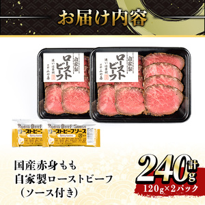 国産赤身もも自家製ローストビーフ(120g×2P/計240g)  赤身 もも モモ肉 ローストビーフ パーティ クリスマス 【uj-DY001】【京都 みや喜】