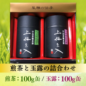 煎茶と玉露の詰合わせ 100g×2缶　銘茶 お茶 宇治茶 緑茶 玉露 煎茶　AU01