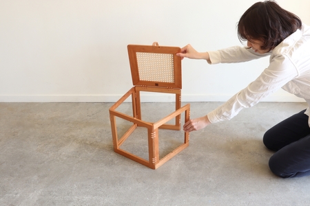 木製折り畳み椅子「patol stool（ロータイプ）」 籐張り　スツール 椅子 いす チェア おしゃれ 木製 無垢 無垢材  折りたたみ　CY03