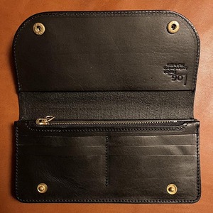 財布 美しいヌメ革で作られたロングウォレット ブラック | 革 革製品 長財布 ロングウォレット ファスナー付き メンズ レディース ハンドメイド