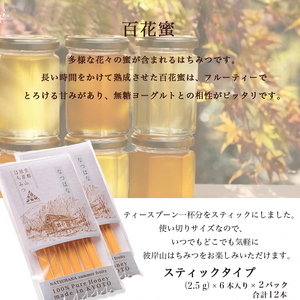 お試し 京都・彼岸山 徳用 天然 はちみつ 百花蜜 お試しスティック12本 Honey Woods 訳あり