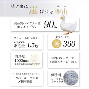 【ブルー】羽毛布団 セミダブルサイズ ハンガリーホワイトダウン90% 掛布団 アクア