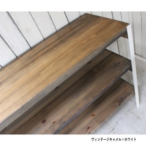 【ヴィンテージキャメル×ホワイト】アンティーク風 無垢材 アイアン オープンラック 3段＜Dea-Sirio＞ ラック