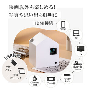 ホーム プロジェクター PicoCube Home fgp02wh [ ピコキューブ リモコン収納可 HDMI接続 ゲーム機 Switch Fire Stick DVDプレイヤー 連携 ミラーリング機能 高画質 フォーカスモード ピント調整可 天井投影対応 自動台形補正機能 簡単設置 ]