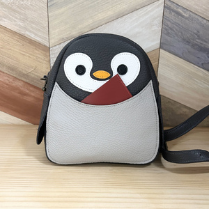 ペンギンミニショルダーバッグ (ダークグレー) 本革使用｜ペンギンバッグ ペンギンショルダー 動物バッグ ペンギン [1494]