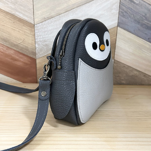 ペンギンミニショルダーバッグ (ダークグレー) 本革使用｜ペンギンバッグ ペンギンショルダー 動物バッグ ペンギン [1494]