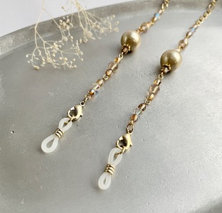 コットンパールのメガネチェーン(ベージュ)＊ネックレスやマスクチェーンの3way使用可｜華やかな雰囲気 コットンパール メガネチェーン ベージュ 3WAY  [1559]