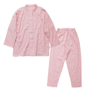 moun　3重ガーゼ　レディースパジャマ　綿100%　日本製　Lサイズ（ピンク、ブラウン、ブルー） ブルー