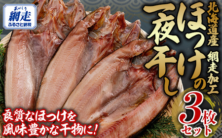 網走加工 ほっけ一夜干し 3枚セット 【 ふるさと納税 人気 おすすめ ランキング ほっけ ホッケ 干物 一夜干し 開き 魚 北海道産 お手軽 簡単 冷凍 絶品 オホーツク 北海道 網走市 送料無料 】 ABB134