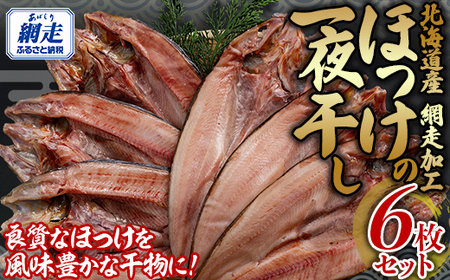 網走加工 ほっけ一夜干し 6枚セット 【 ふるさと納税 人気 おすすめ ランキング ほっけ ホッケ 干物 一夜干し 開き 魚 北海道産 お手軽 簡単 冷凍 絶品 オホーツク 北海道 網走市 送料無料 】 ABB135