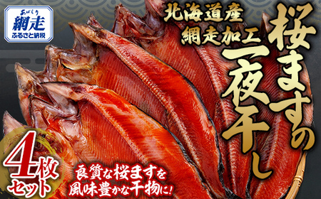 桜ます一夜干し大サイズ4枚セット（網走加工） 【 ふるさと納税 人気 おすすめ ランキング サクラマス 桜マス 桜ます さくらます 干物 一夜干し 開き 魚 北海道産 お手軽 簡単 冷凍 おかず ギフト 贈答 贈り物 プレゼント 絶品 セット オホーツク 北海道 網走市 送料無料 】 ABB143