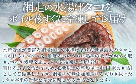【先行予約】【無添加・訳あり】活締め網走産冷凍ボイルタコ脚（ミズダコ）1〜1.2kg（2026年4月以降発送予定） ABAE015