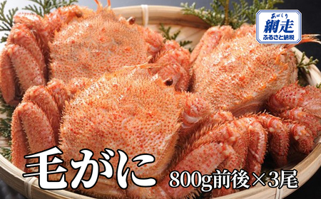 網走産 毛がに2.4kg前後（800g前後×3尾） ABW111