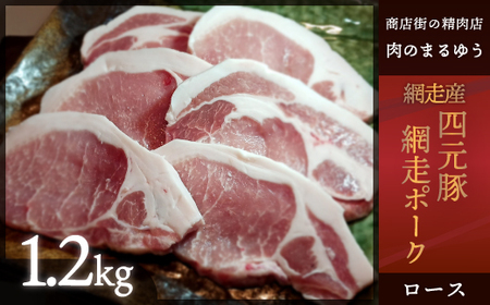 【商店街の精肉店「肉のまるゆう」がオススメする】＜網走産＞四元豚「網走ポーク」ロース 1.2kg ABU002