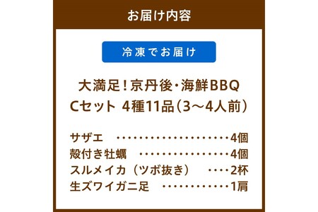 【先行予約】大満足！京丹後・海鮮BBQ　Cセット　贅沢生ズワイガニ付き　4種11品（3～4人前）（2025年5月上旬～発送）