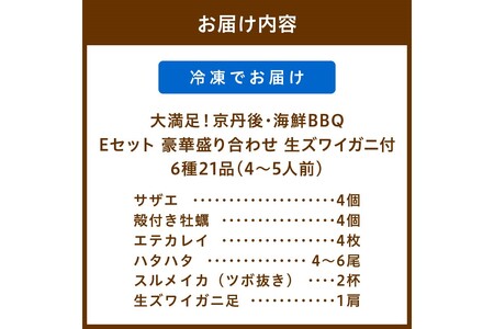 【先行予約】大満足！京丹後・海鮮BBQ　Eセット　豪華盛り合わせ　生ズワイガニ　付　6種21品（4～5人前）（2026年4月中旬～発送）