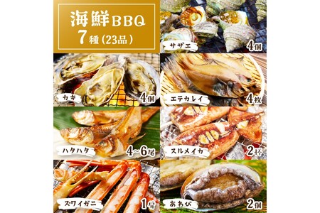 【先行予約】大満足！京丹後・海鮮BBQ　Fセット　豪華盛り合わせ　生ズワイガニ　アワビ付　7種23品（4～5人前）（2026年4月中旬～発送）