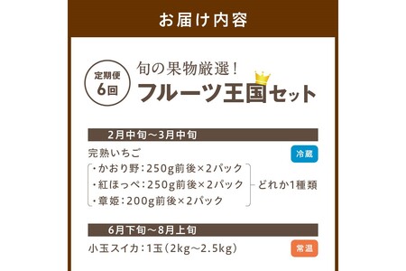 【先行予約／フルーツ定期便6回】旬の果物厳選！京丹後フルーツ王国セット（完熟イチゴ・小玉スイカ・桃・メロン・シャインマスカット・二十世紀梨）（2025年2月中旬～発送）