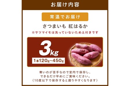 日本一の京都産「紅はるか」3kg（サツマイモ　野菜　スイーツ　お菓子　焼き芋　さつまいも）