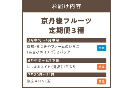 京丹後フルーツ定期便3種（いちご、スイカ、メロン）