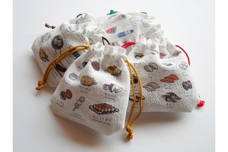 丹後ちりめん　にほんご巾着「sushi（寿司）」 サイズ：約13.5cm×17.5cm