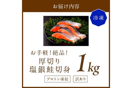 お手軽！絶品！厚切り　塩銀鮭切身 約1kg（プロトン凍結　訳あり　不揃い）