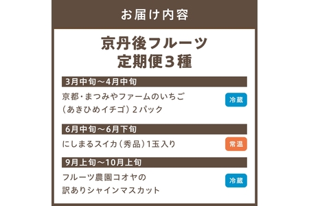 京丹後フルーツ定期便3種（いちご、スイカ、シャインマスカット）