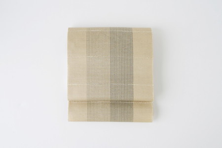 丹後の藤布 八寸名古屋帯「夏一文字(ベージュ・縞)」 全通/松葉仕立て(手先のみカガル)