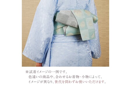 丹後帯 半幅帯「雪月花」(グレー/水)