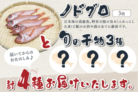 日本海の高級魚ノドグロ３枚と旬の干物（合わせて）4種セット
