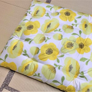 天然繊維手作り　木綿わた入り敷ふとん（ポピー柄「ピンク」）
