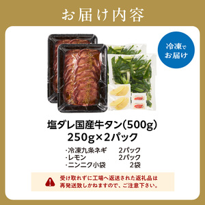 「京都人気焼肉店」貴重!塩ダレ国産牛タン 九条ネギレモン付き 500g 093-40