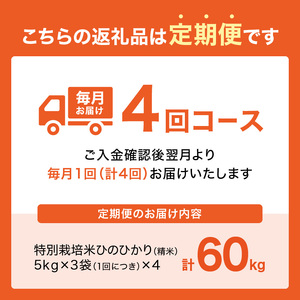 【定期便4か月】お米60kg（15kg×4回）特別栽培米 053-32