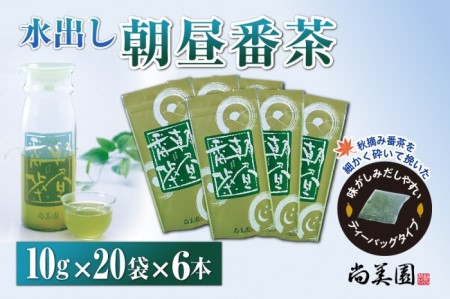 宇治・水出し朝昼番茶ティーバッグ 10ｇ×20袋入×6本　クールサーバー付　〈お茶 茶 煎茶 緑茶 番茶 秋摘み カテキン 水出し ティーバッグ ティーパック クールサーバー 飲料 健康 加工食品〉 