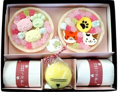 「ねこ忍茶かぷちーの」と「ねこもにゃか」お配りセット（各4箱）見て楽しい、飲んで美味しい、面白い和スイーツ〈スイーツ 和菓子 宇治抹茶 ほうじ茶 カプチーノ こんぺい糖 もなか 粒あん ねこ〉 
