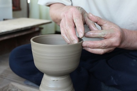 京丹波町の窯元「工房瑞穂」ソギポット（青）[025MG001]