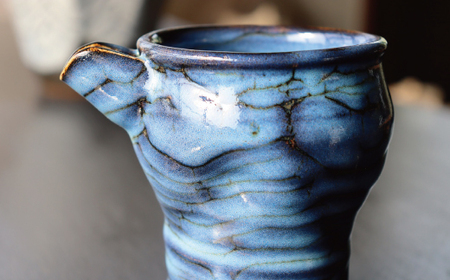 京丹波町の窯元「工房瑞穂」窯変釉片口酒器セット（青）[035MG002]