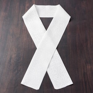 ワタマサ　三重織 正絹白半衿(華紋入菱格子)シルク100%日本製和装小物　丹後ちりめん織元より【1606058】