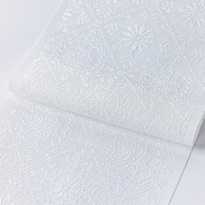 ワタマサ　三重織 正絹白半衿(華紋入菱格子)シルク100%日本製和装小物　丹後ちりめん織元より【1606058】